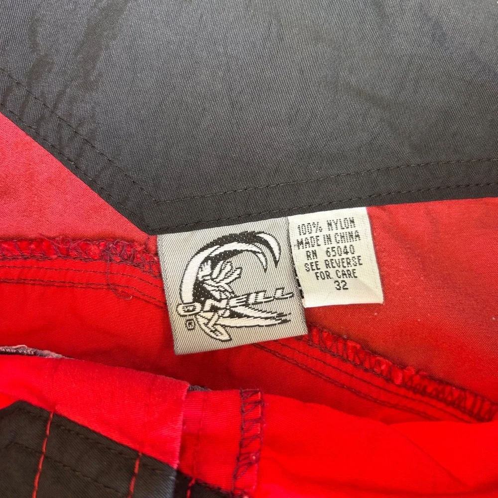 90s Vintage O'Neill Board Shorts Size 32 Red Black Colorblock Y2K Surf Baggies